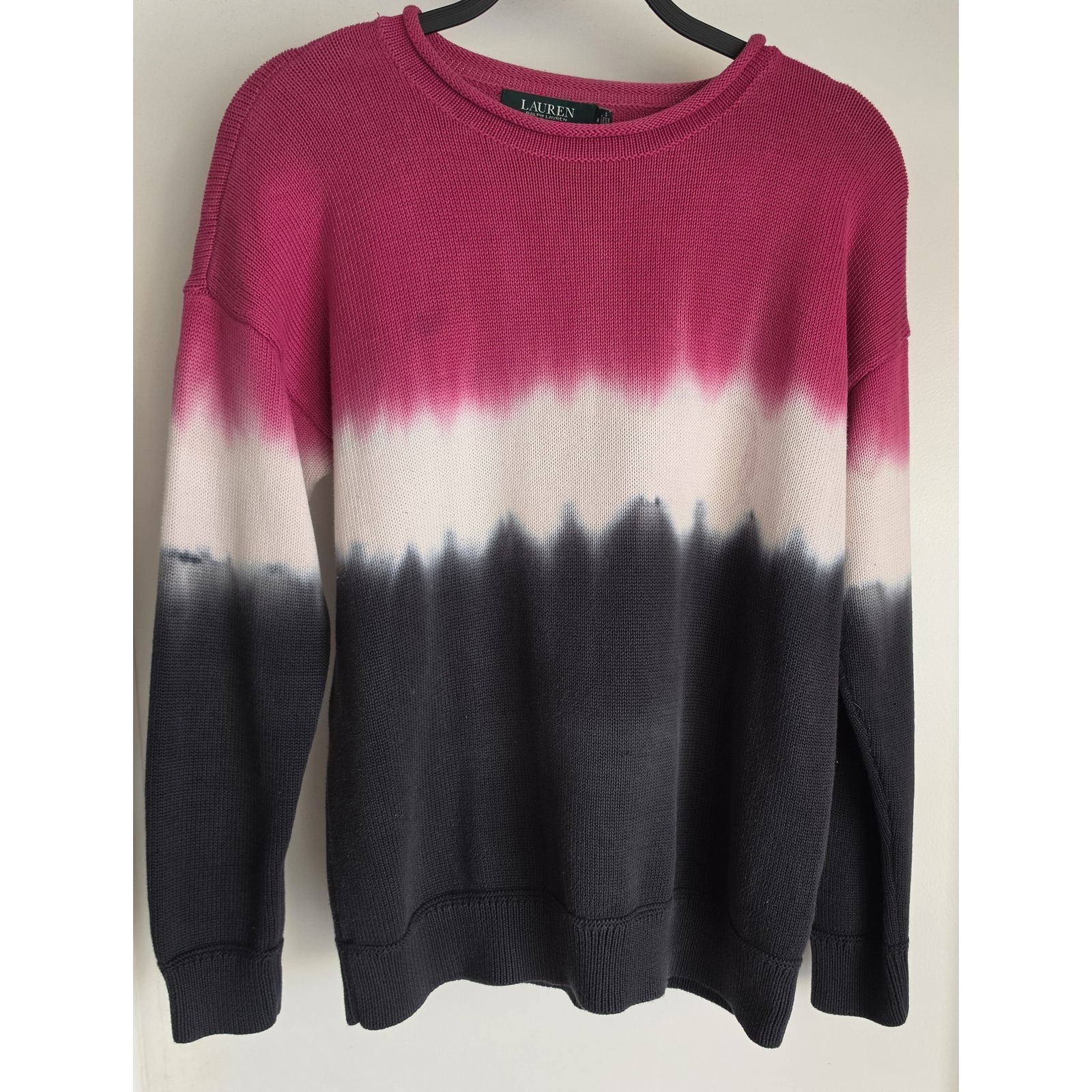 Lauren Ralph Sweater M Pink Tie-Dye Cotton Pullover Long Sleeve Top